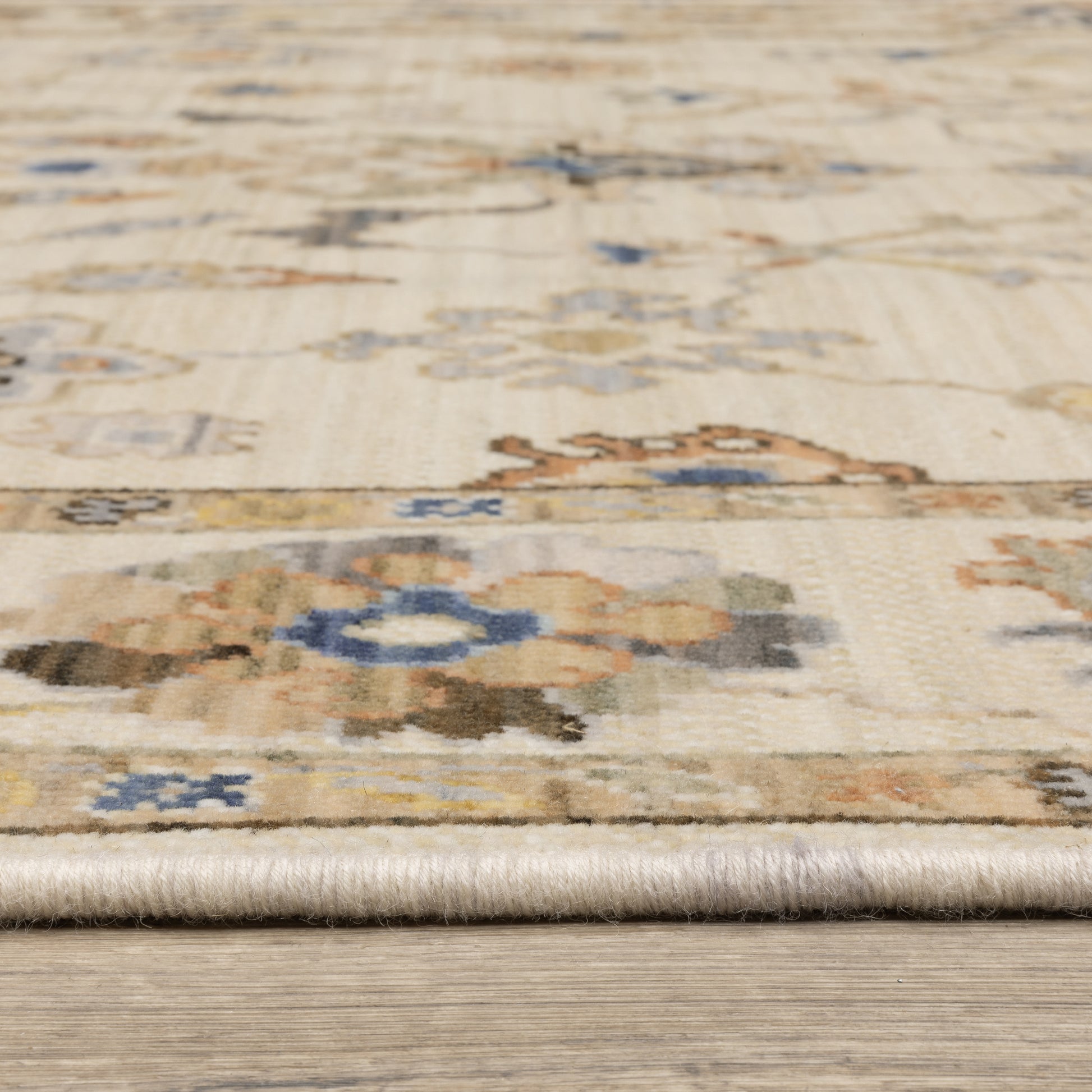 Acacia Floral Beige/ Tan Oriental Cut Pile Rug
