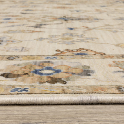 Acacia Floral Beige/ Tan Oriental Cut Pile Rug