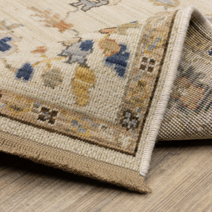 Acacia Floral Beige/ Tan Oriental Cut Pile Rug