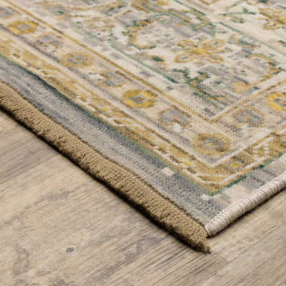 Acacia Floral Beige/ Green Oriental Cut Pile Rug