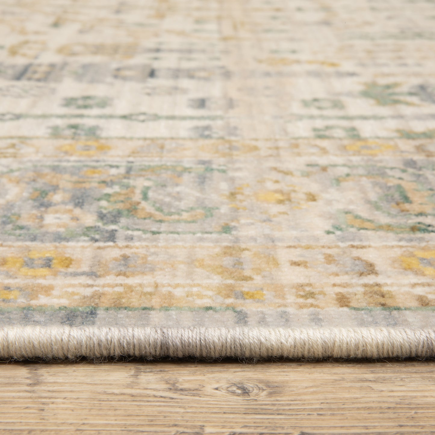 Acacia Floral Beige/ Green Oriental Cut Pile Rug