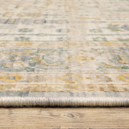 Acacia Floral Beige/ Green Oriental Cut Pile Rug