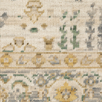 Acacia Floral Beige/ Green Oriental Cut Pile Rug