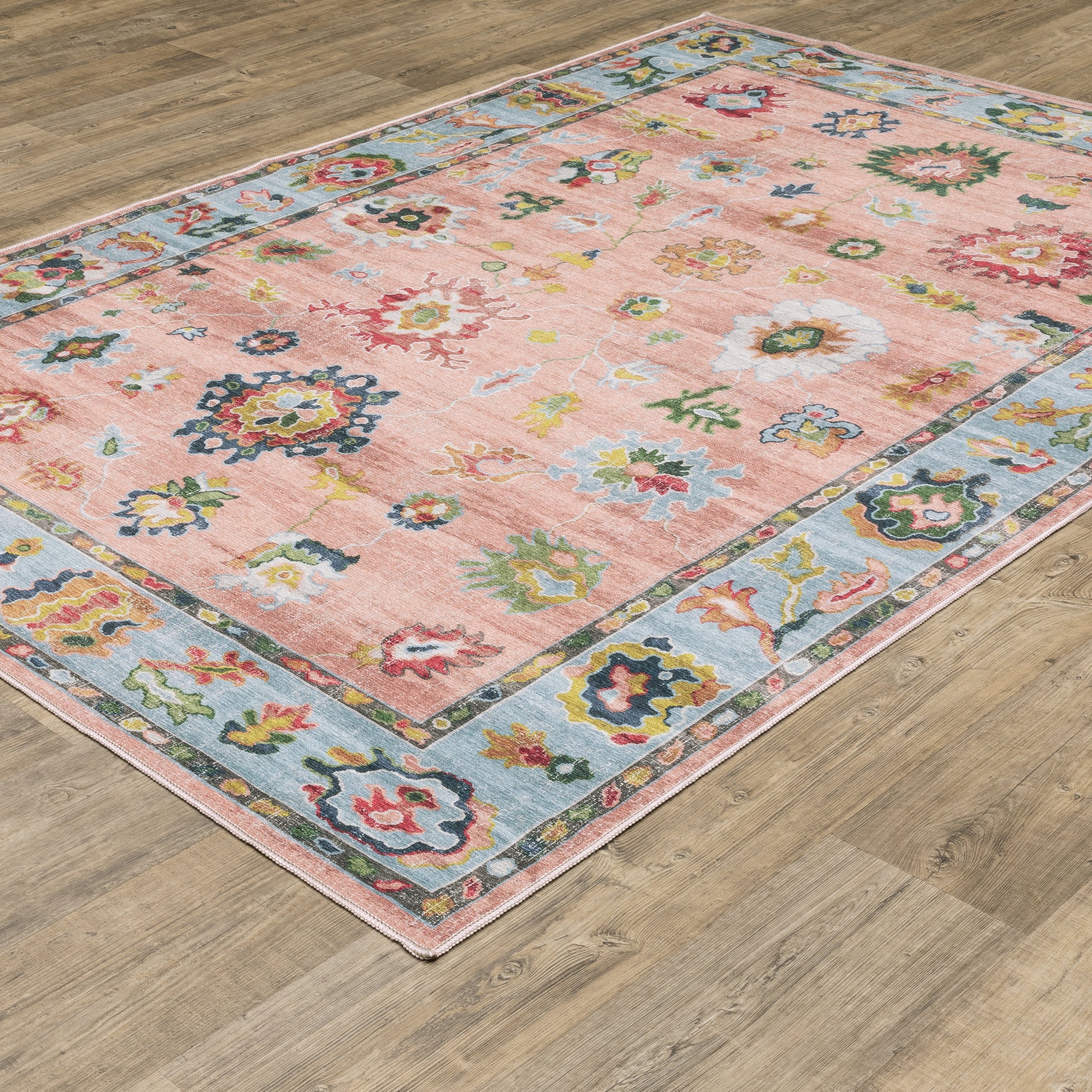 Addison Distressed Pink/ Blue Oriental Flat Weave Rug