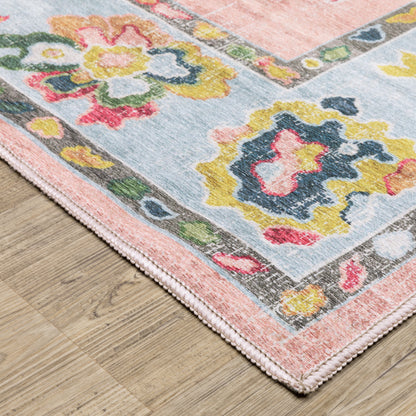 Addison Distressed Pink/ Blue Oriental Flat Weave Rug