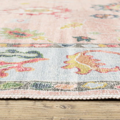 Addison Distressed Pink/ Blue Oriental Flat Weave Rug
