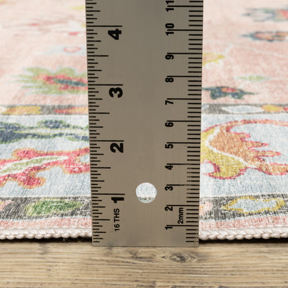 Addison Distressed Pink/ Blue Oriental Flat Weave Rug