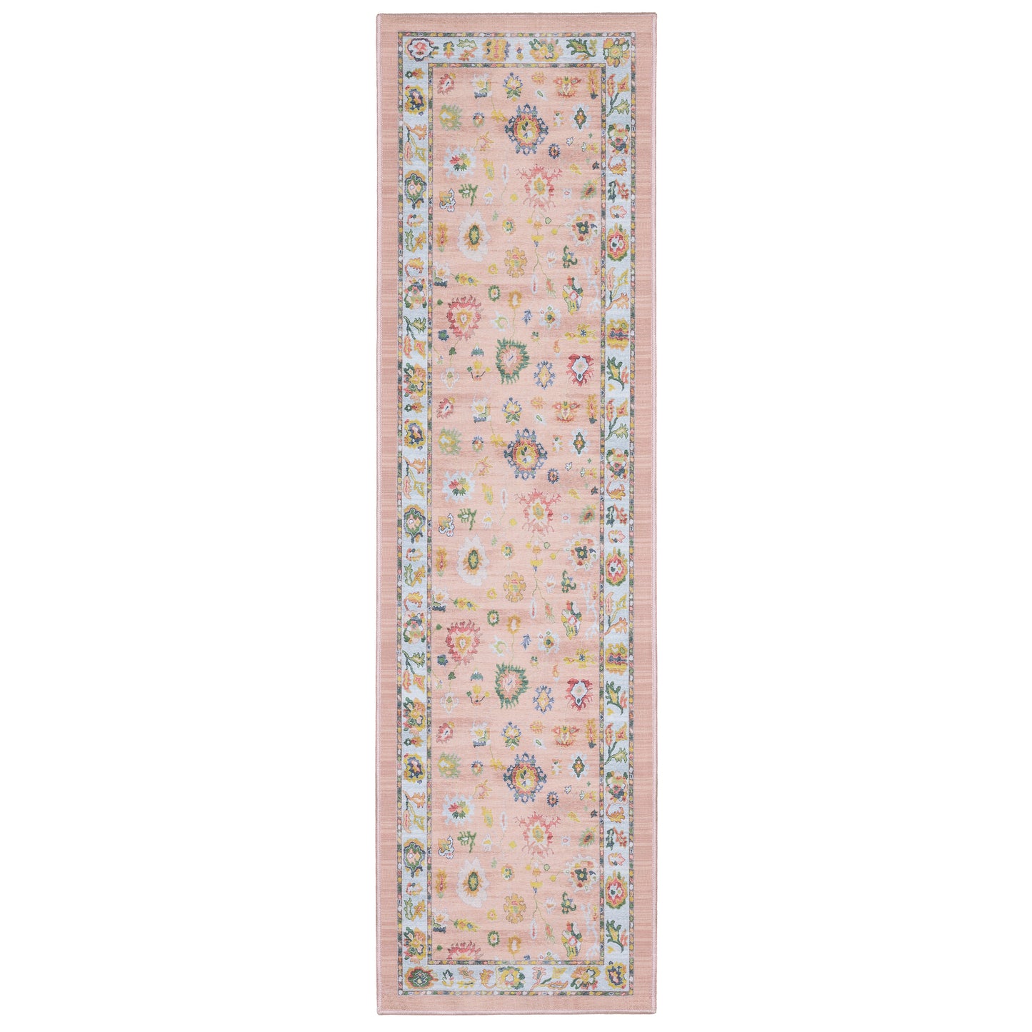 Addison Distressed Pink/ Blue Oriental Flat Weave Rug