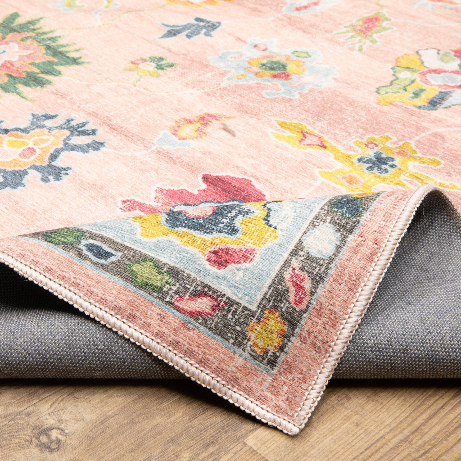 Addison Distressed Pink/ Blue Oriental Flat Weave Rug