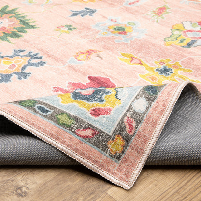 Addison Distressed Pink/ Blue Oriental Flat Weave Rug