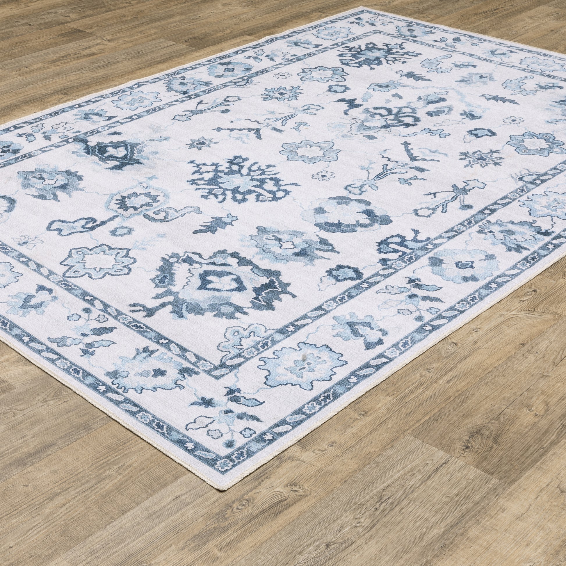 Addison Distressed Ivory/ Blue Oriental Flat Weave Rug