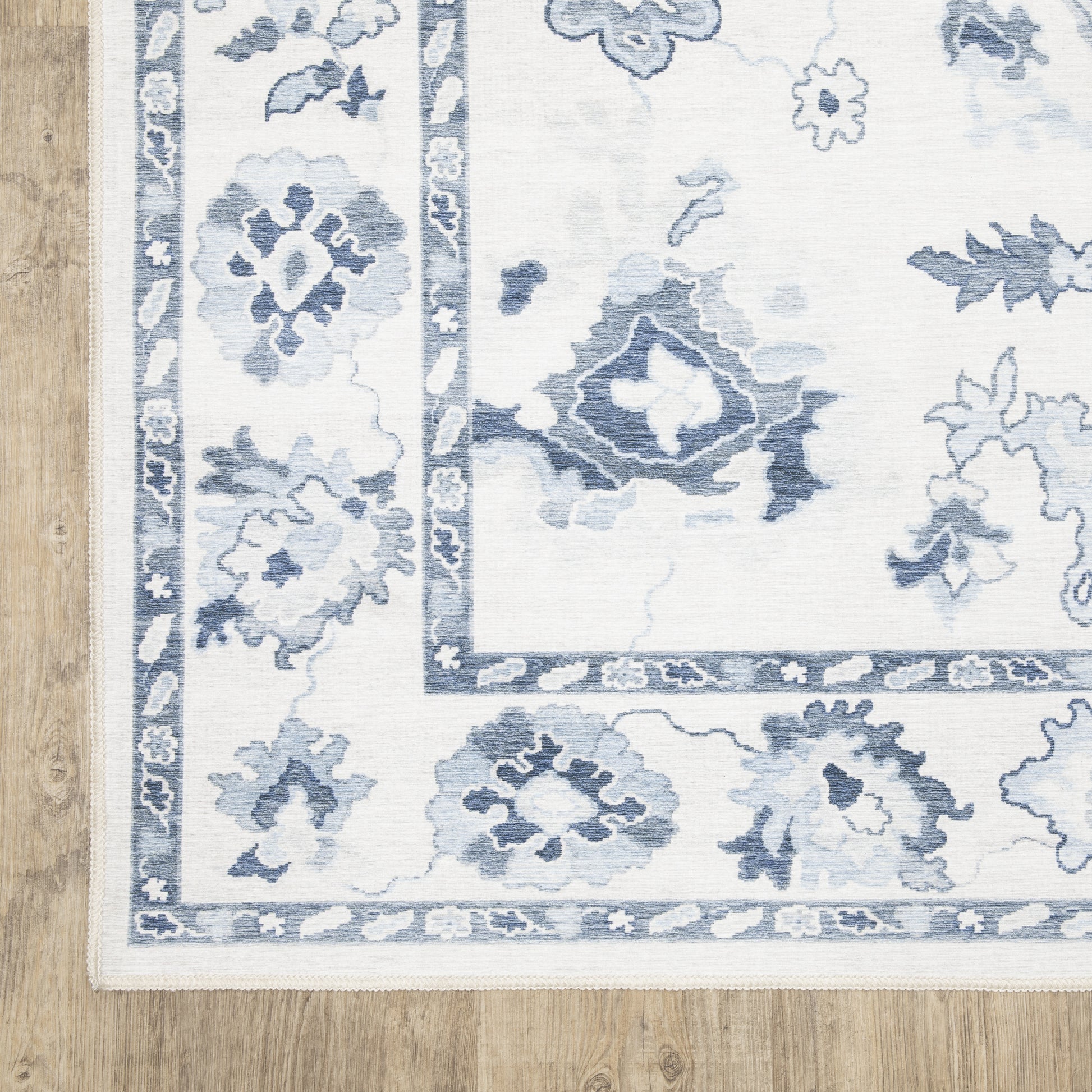 Addison Distressed Ivory/ Blue Oriental Flat Weave Rug