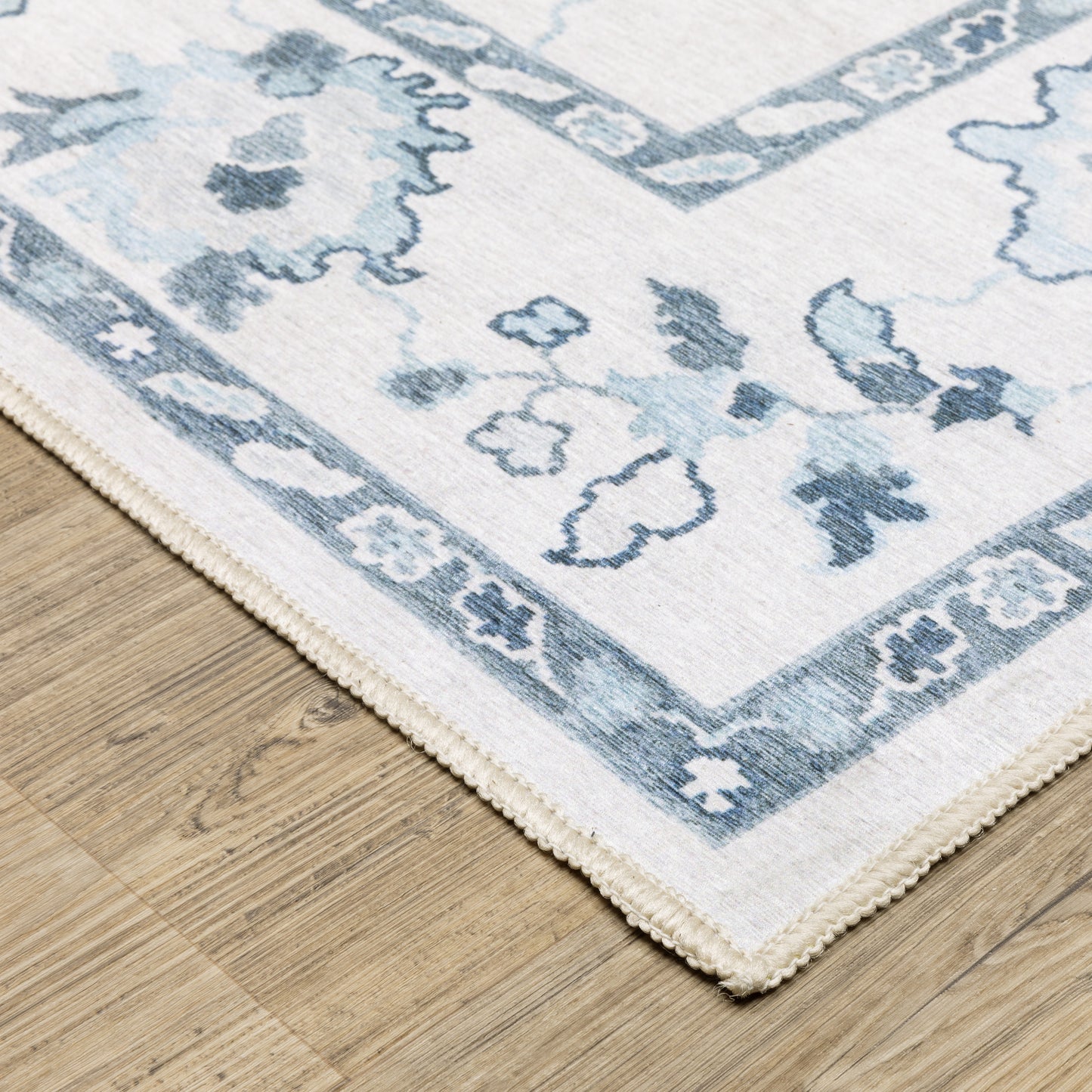 Addison Distressed Ivory/ Blue Oriental Flat Weave Rug