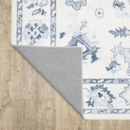 Addison Distressed Ivory/ Blue Oriental Flat Weave Rug