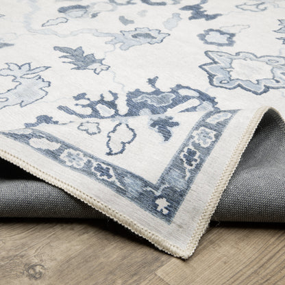 Addison Distressed Ivory/ Blue Oriental Flat Weave Rug