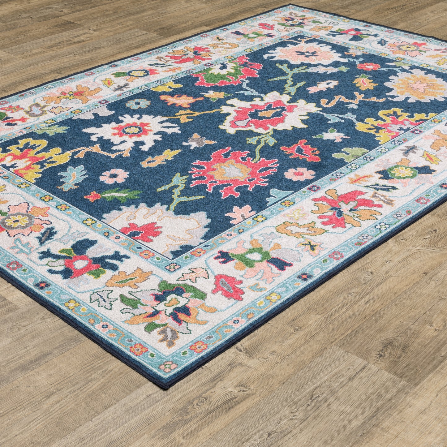 Addison Floral Blue/ Multi Oriental Flat Weave Rug