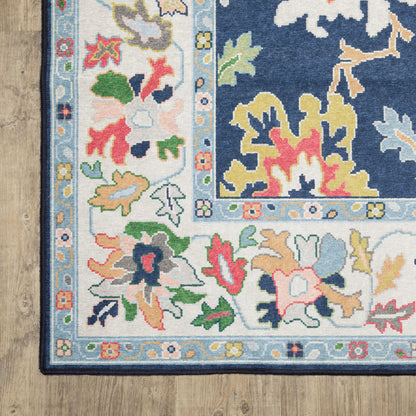 Addison Floral Blue/ Multi Oriental Flat Weave Rug