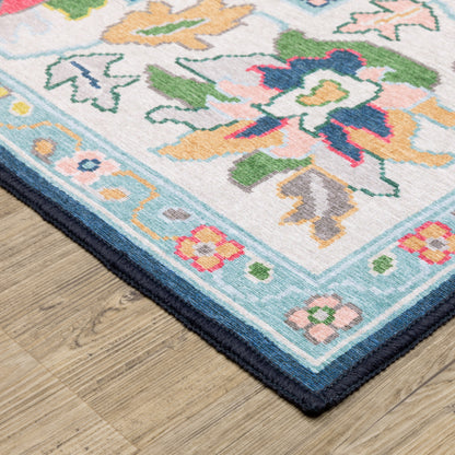 Addison Floral Blue/ Multi Oriental Flat Weave Rug