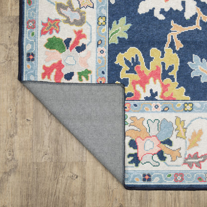 Addison Floral Blue/ Multi Oriental Flat Weave Rug