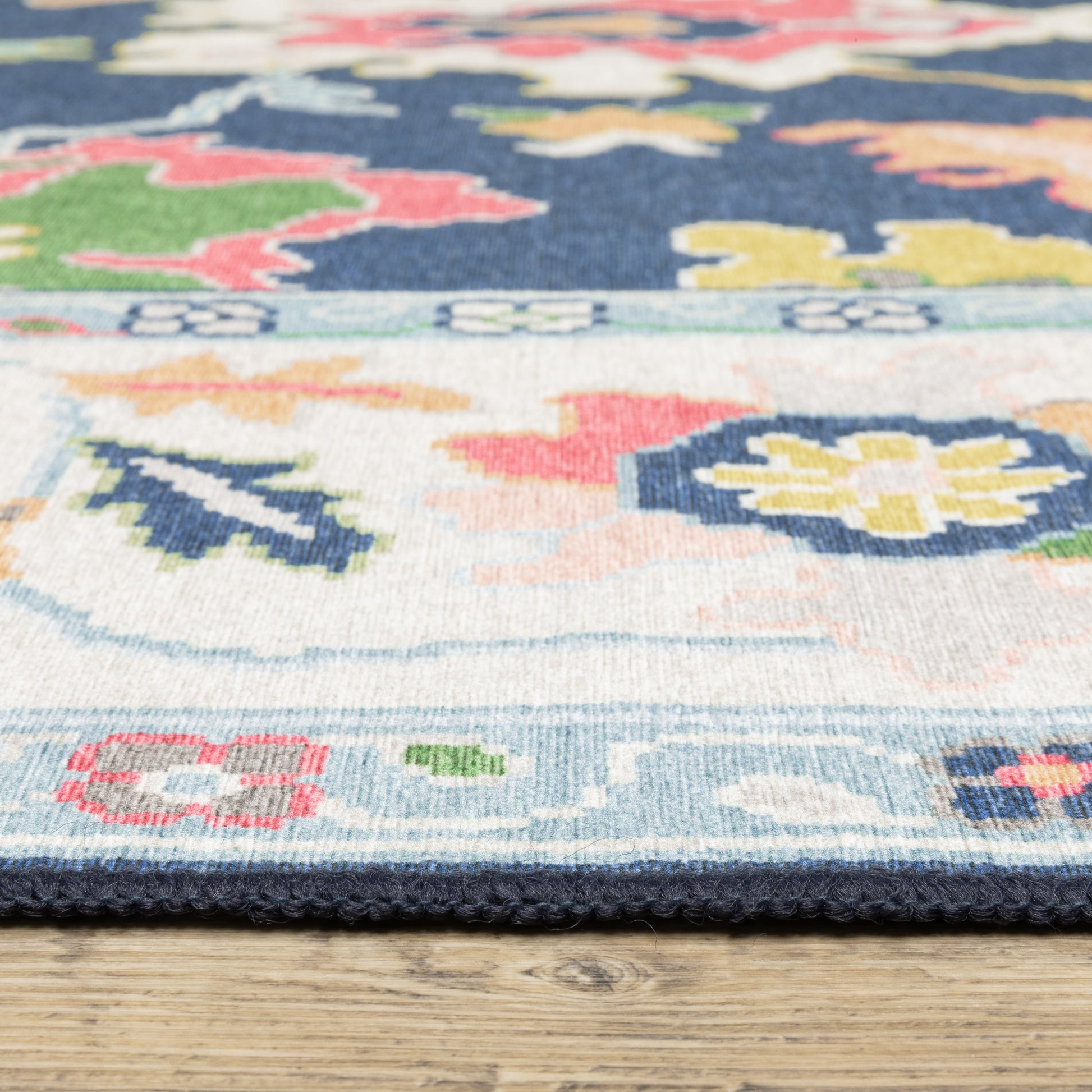 Addison Floral Blue/ Multi Oriental Flat Weave Rug