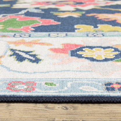 Addison Floral Blue/ Multi Oriental Flat Weave Rug