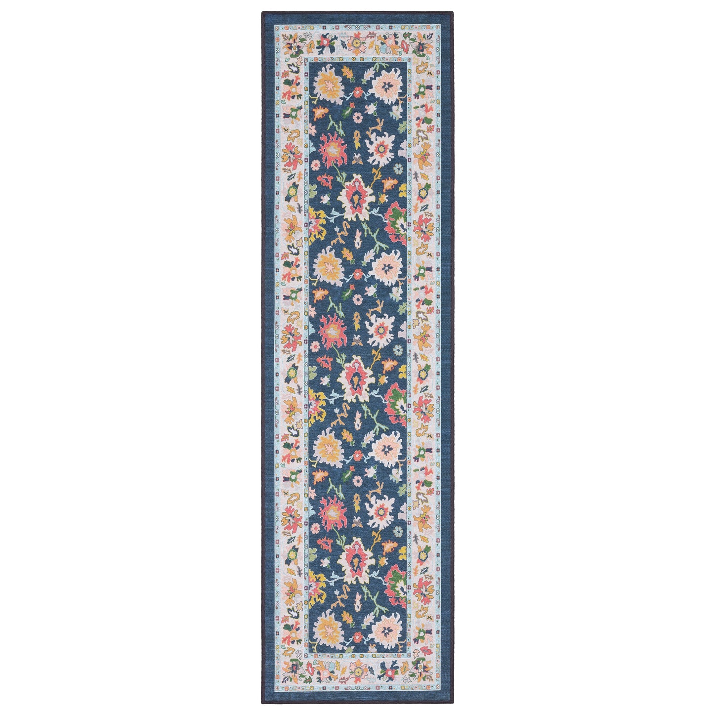 Addison Floral Blue/ Multi Oriental Flat Weave Rug