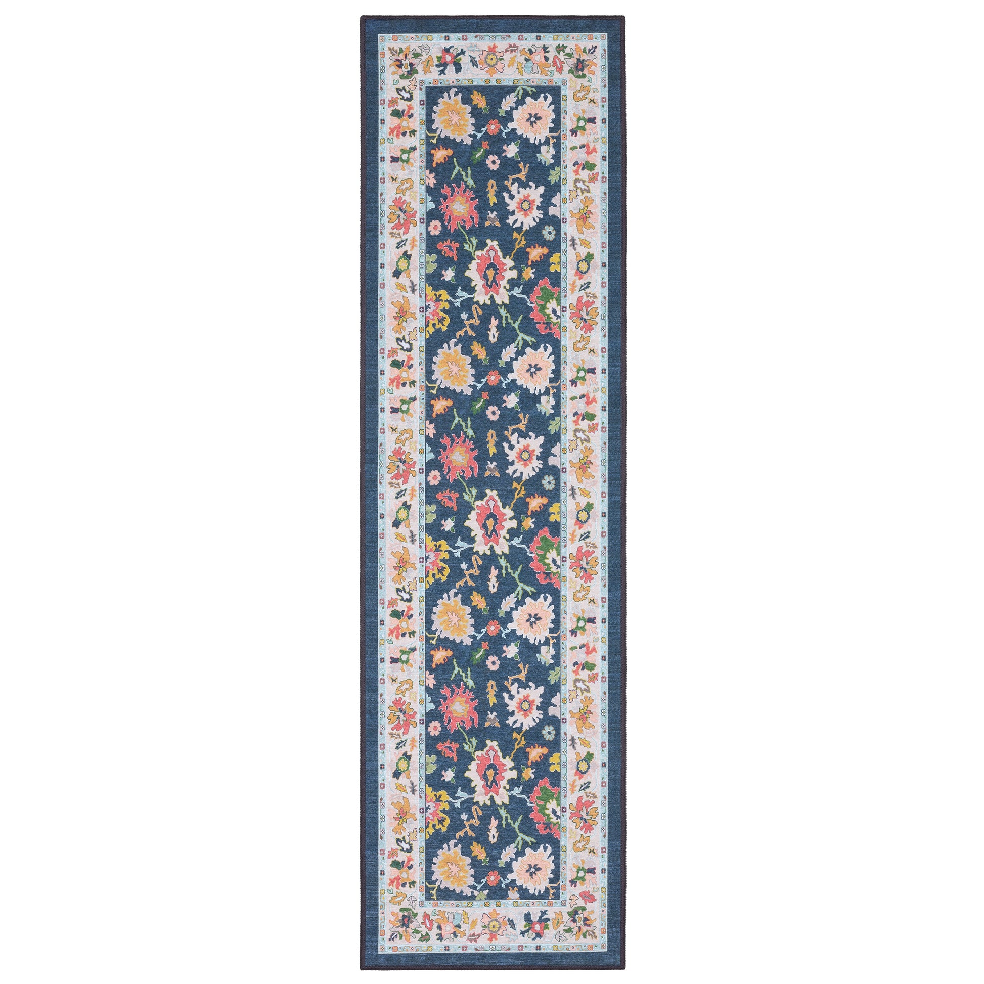 Addison Floral Blue/ Multi Oriental Flat Weave Rug