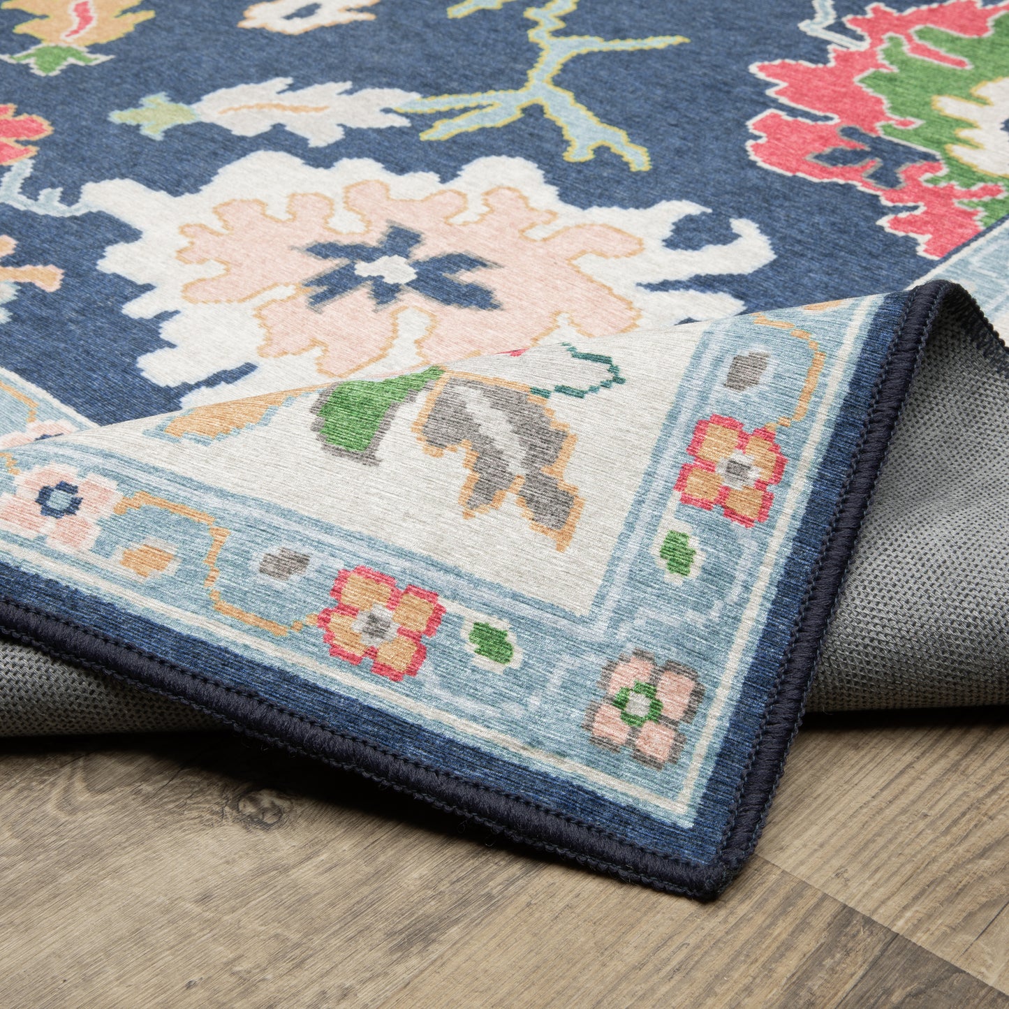 Addison Floral Blue/ Multi Oriental Flat Weave Rug