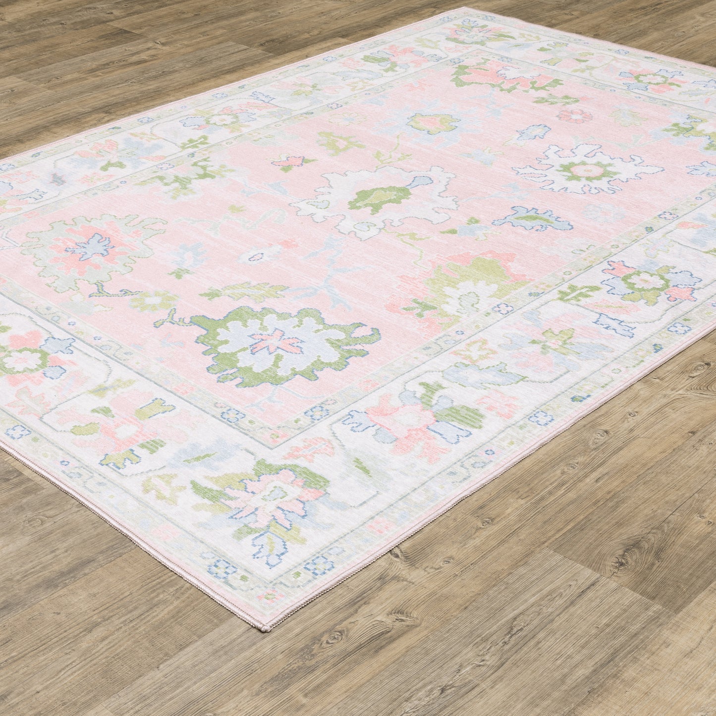 Addison Distressed Pink/ Green Oriental Flat Weave Rug