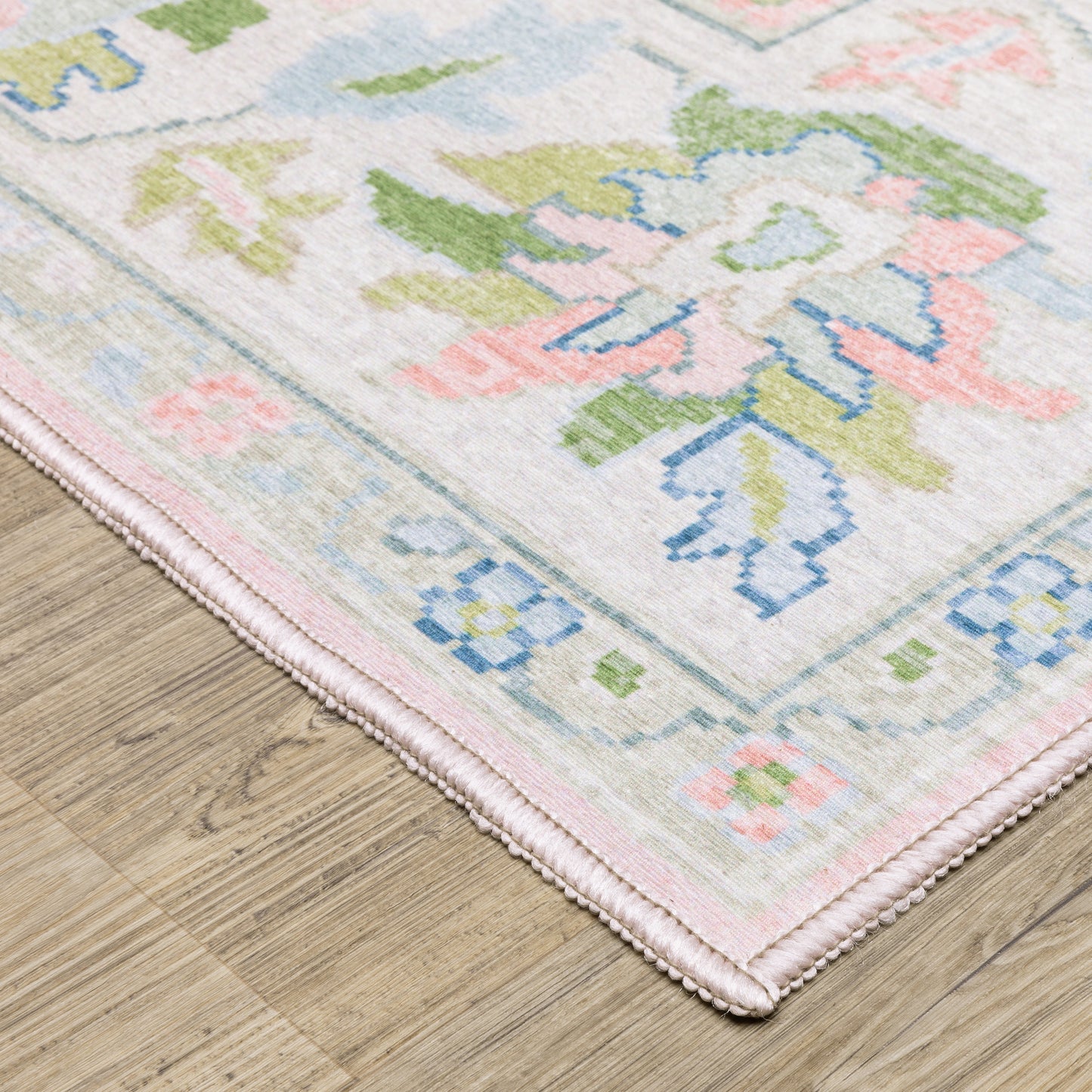Addison Distressed Pink/ Green Oriental Flat Weave Rug