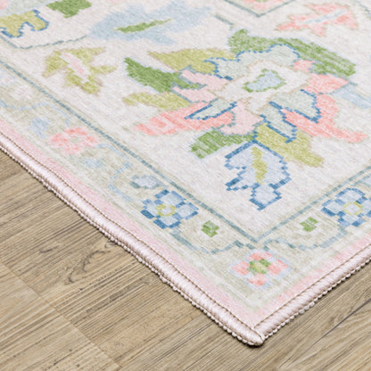Addison Distressed Pink/ Green Oriental Flat Weave Rug