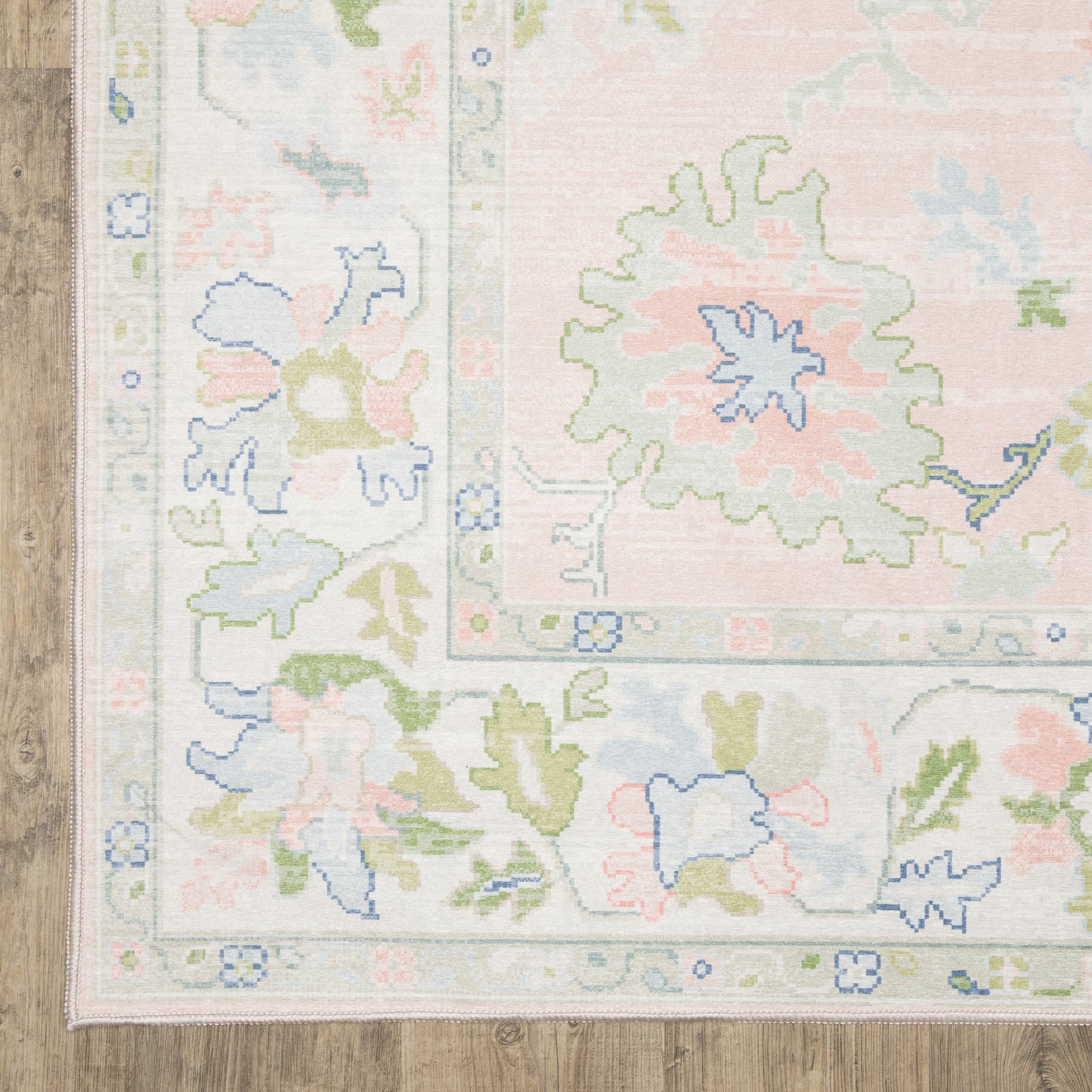 Addison Distressed Pink/ Green Oriental Flat Weave Rug
