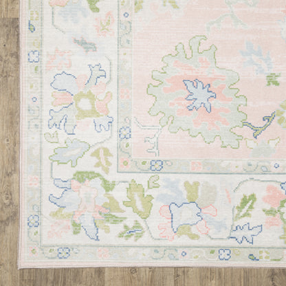 Addison Distressed Pink/ Green Oriental Flat Weave Rug