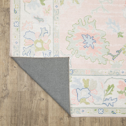 Addison Distressed Pink/ Green Oriental Flat Weave Rug