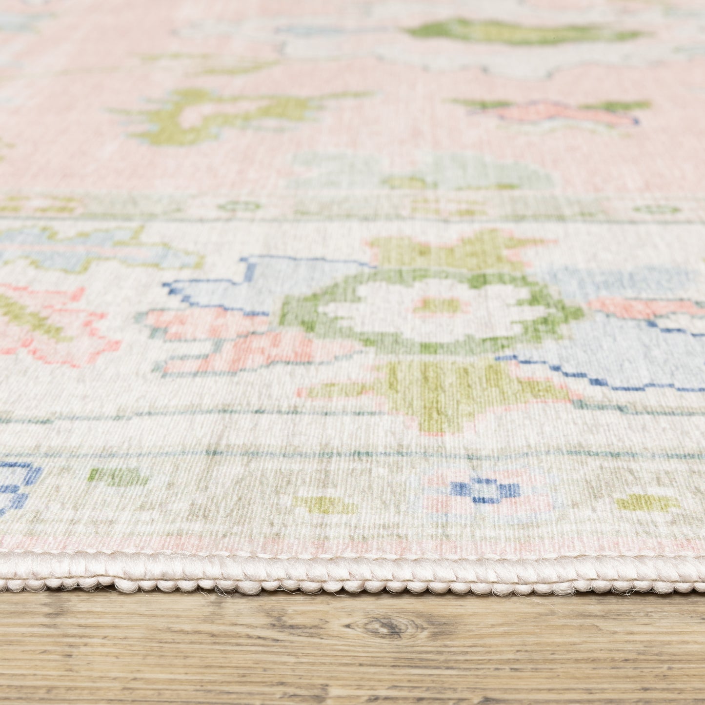 Addison Distressed Pink/ Green Oriental Flat Weave Rug
