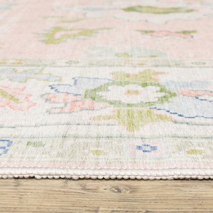 Addison Distressed Pink/ Green Oriental Flat Weave Rug