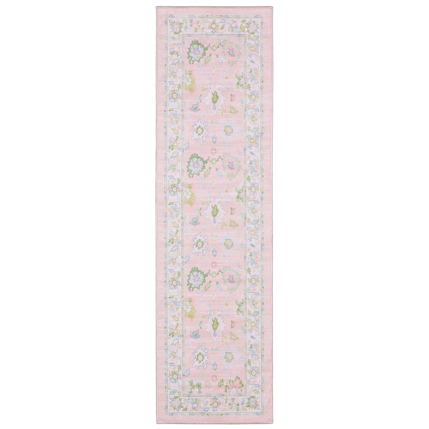 Addison Distressed Pink/ Green Oriental Flat Weave Rug