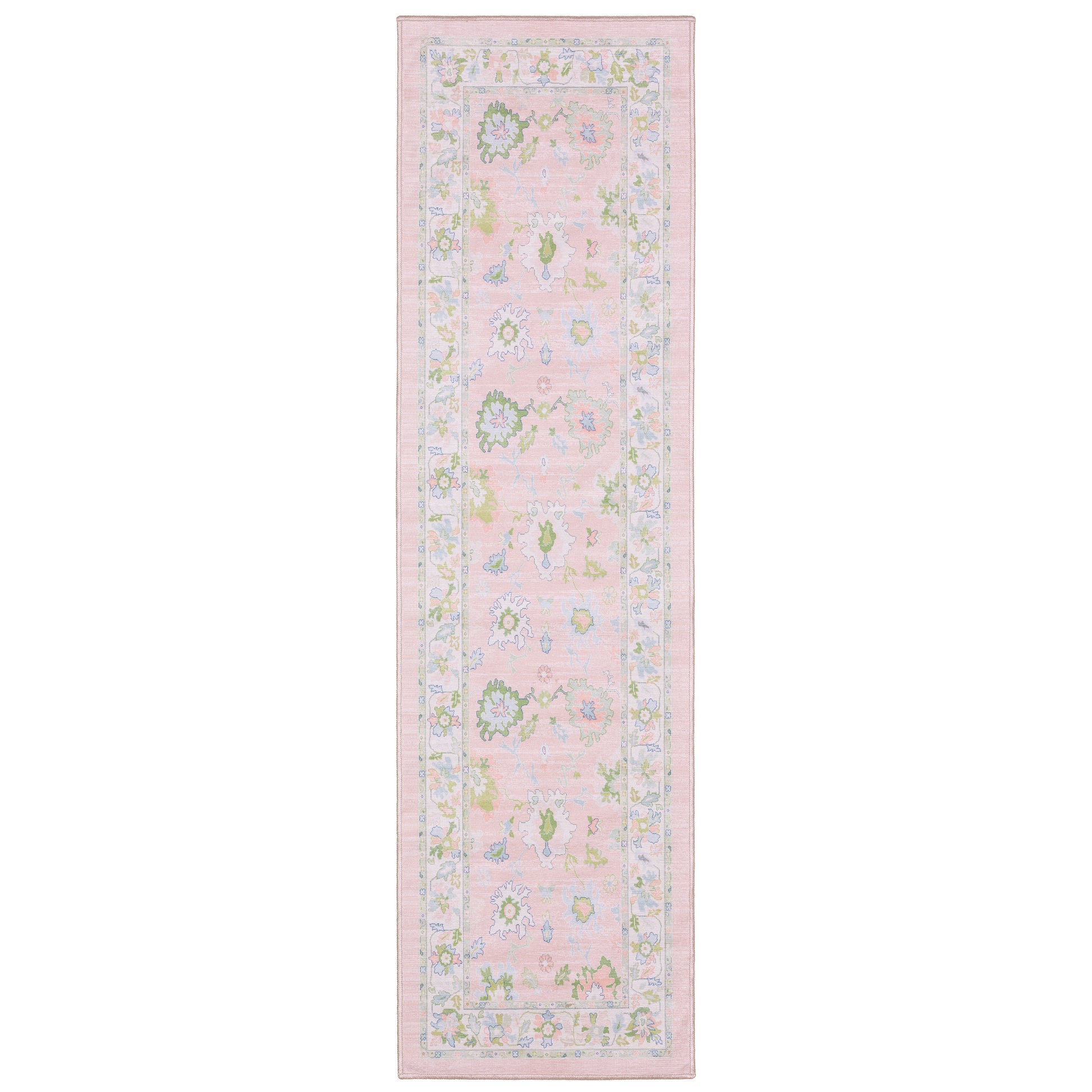 Addison Distressed Pink/ Green Oriental Flat Weave Rug