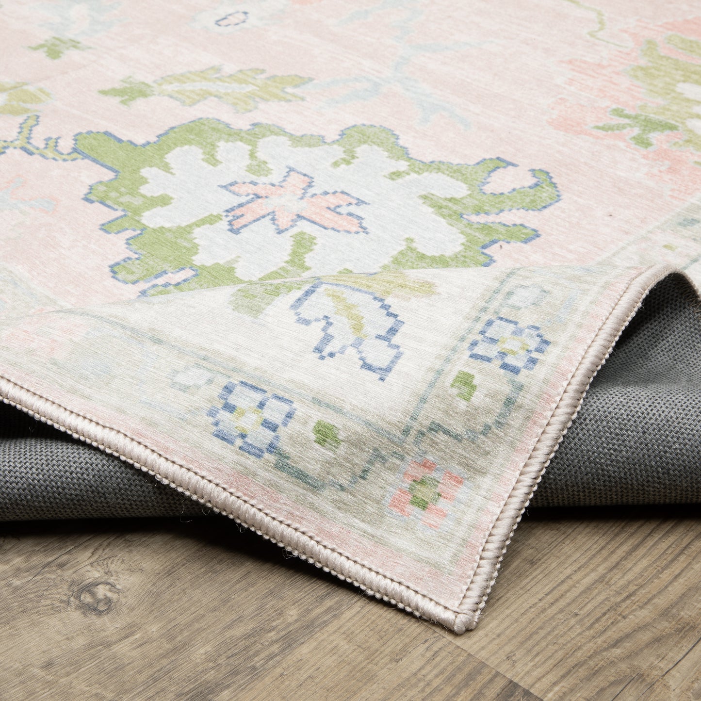 Addison Distressed Pink/ Green Oriental Flat Weave Rug