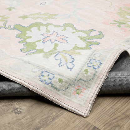 Addison Distressed Pink/ Green Oriental Flat Weave Rug
