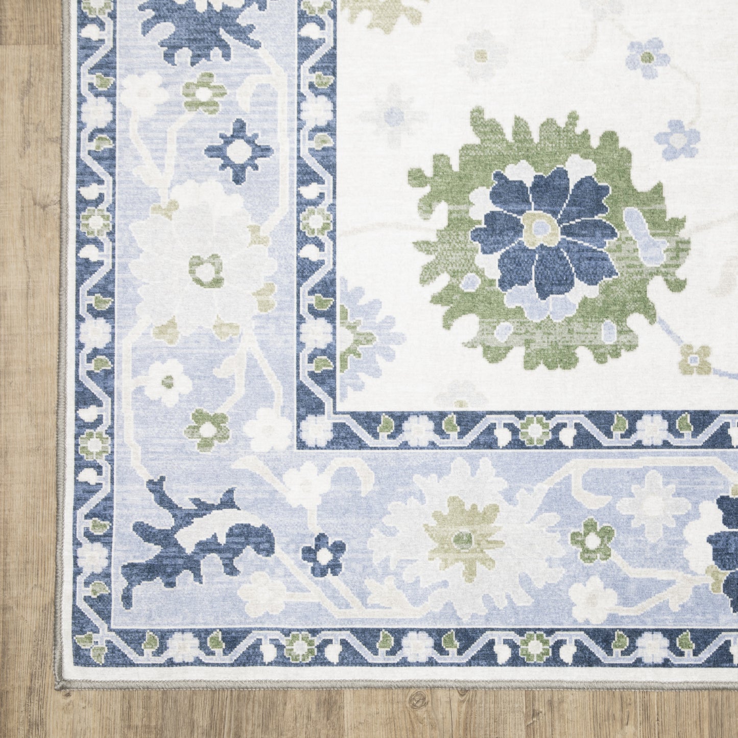 Addison Floral Blue/ Green Oriental Flat Weave Rug