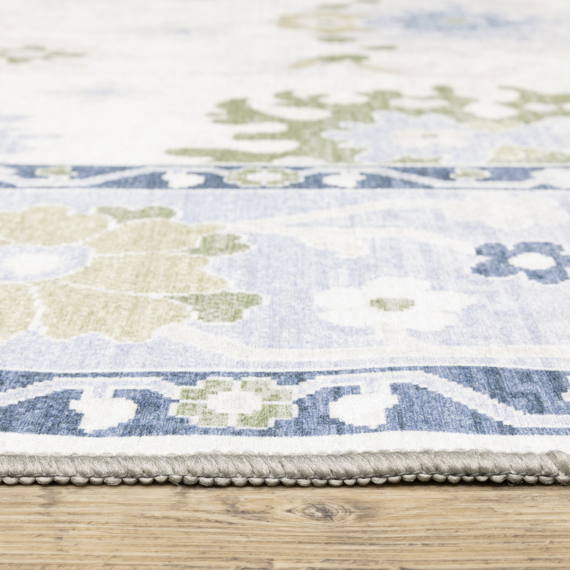 Addison Floral Blue/ Green Oriental Flat Weave Rug