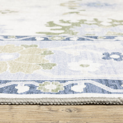 Addison Floral Blue/ Green Oriental Flat Weave Rug