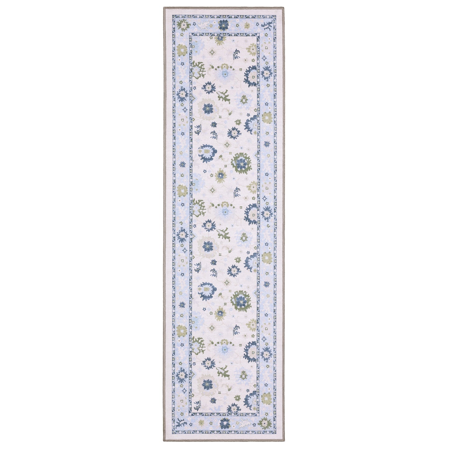 Addison Floral Blue/ Green Oriental Flat Weave Rug
