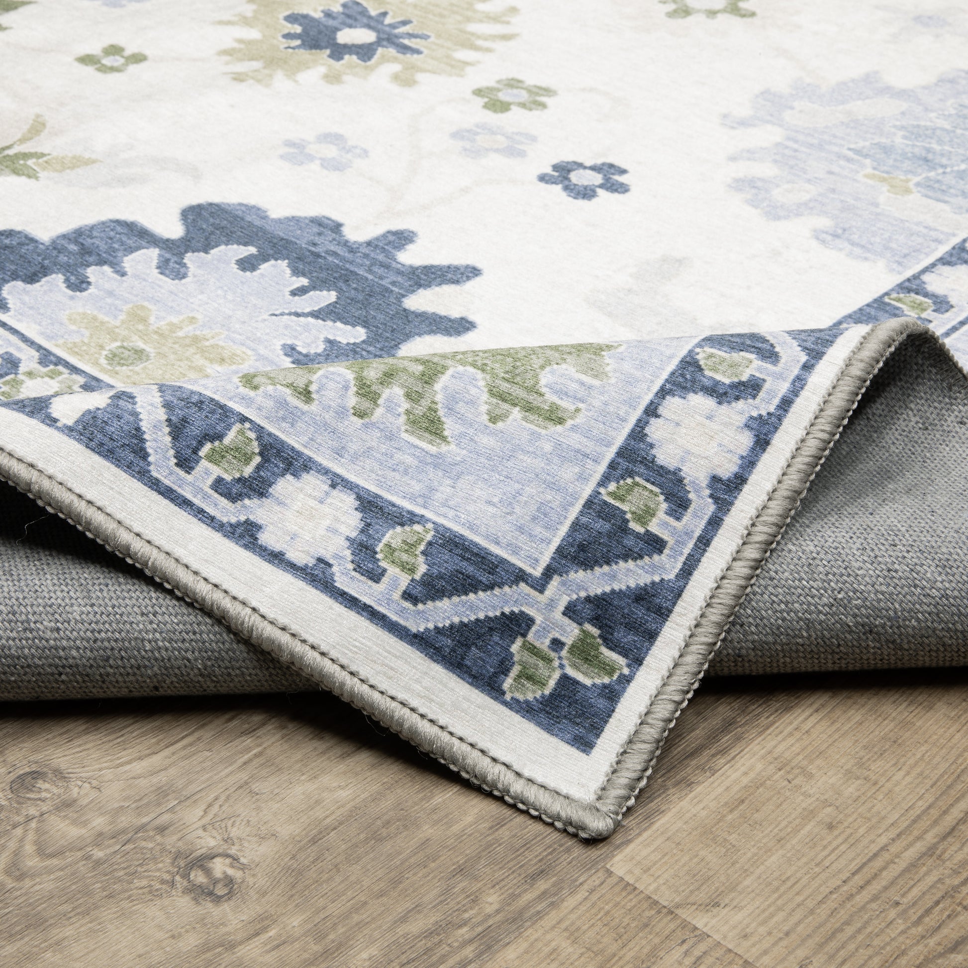 Addison Floral Blue/ Green Oriental Flat Weave Rug