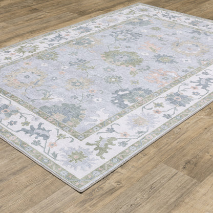 Addison Floral Blue/ Green Distressed Flat Weave Rug