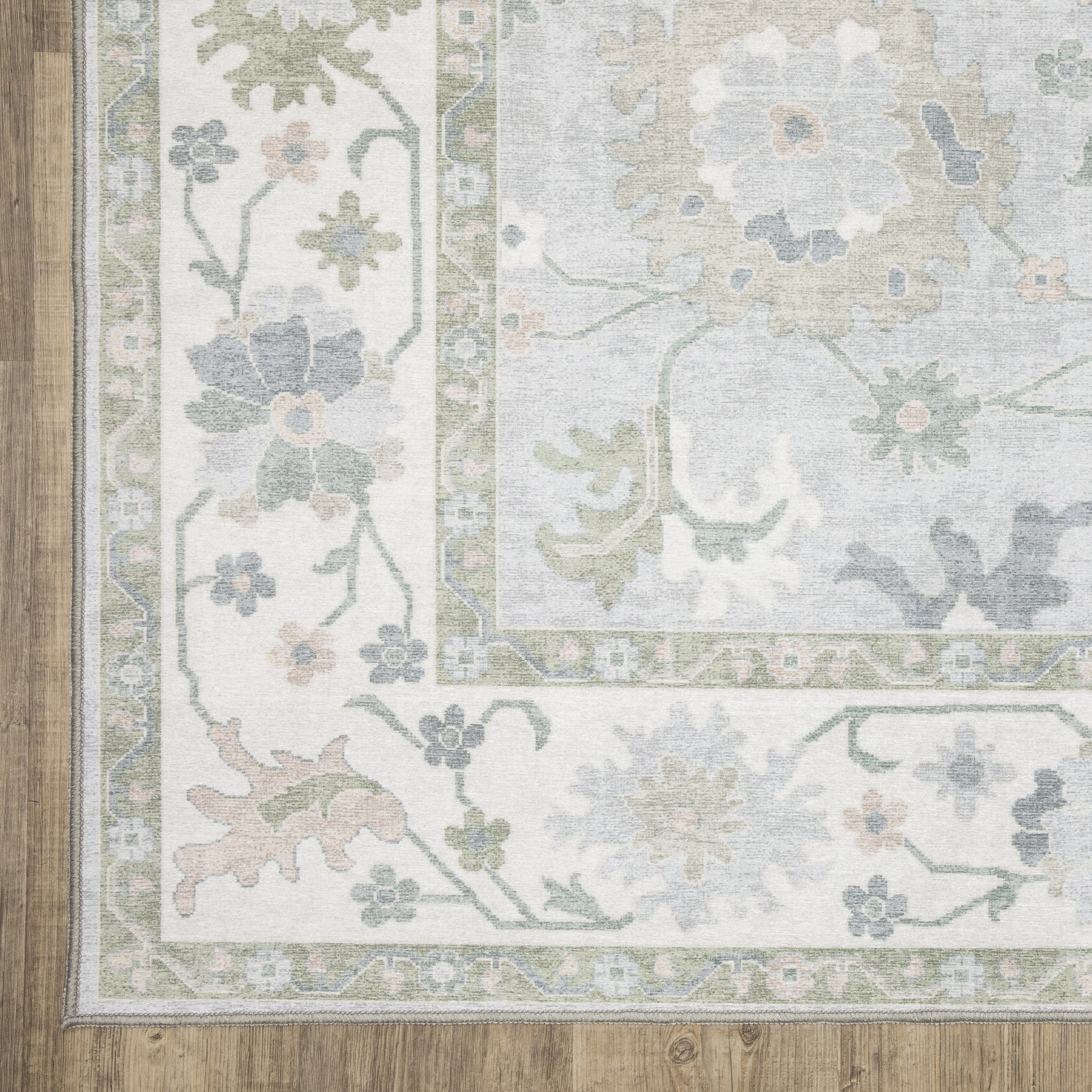 Addison Floral Blue/ Green Distressed Flat Weave Rug