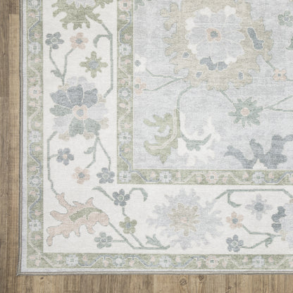 Addison Floral Blue/ Green Distressed Flat Weave Rug