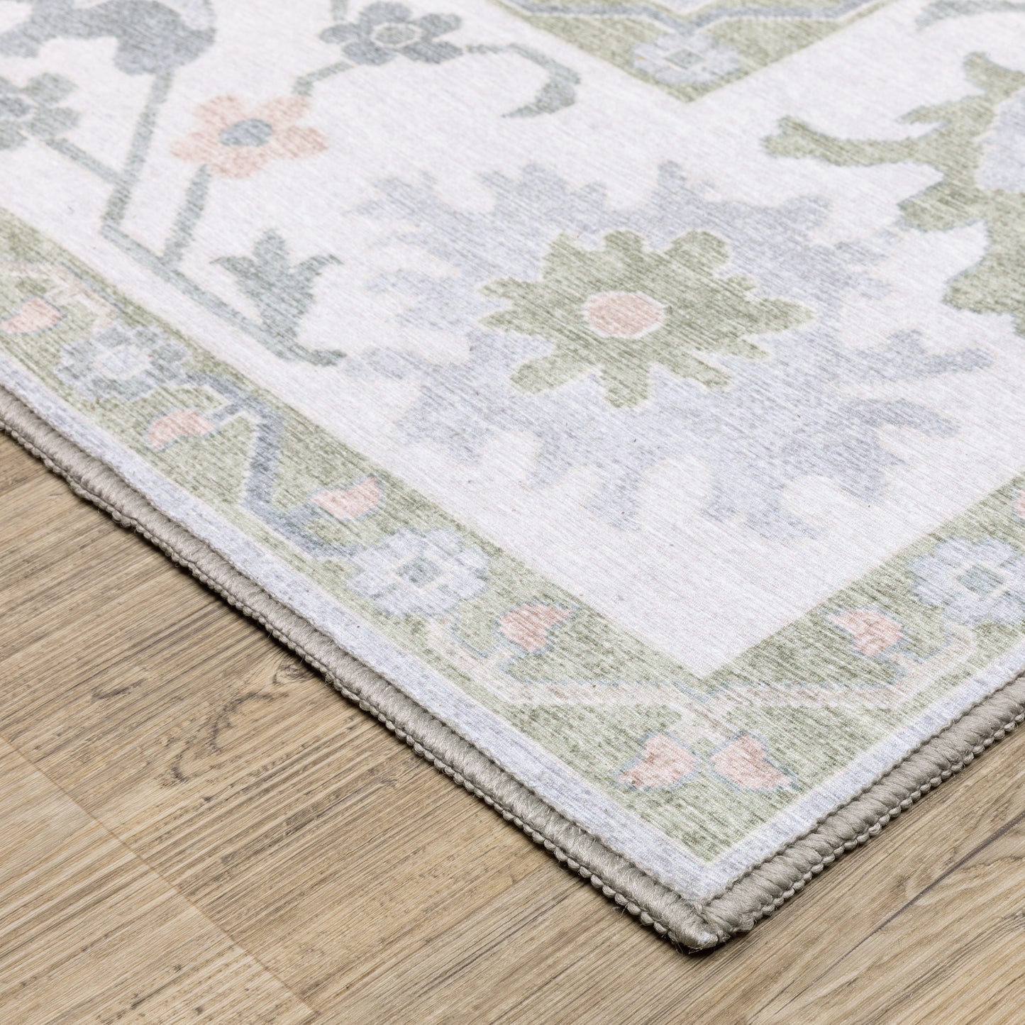 Addison Floral Blue/ Green Distressed Flat Weave Rug