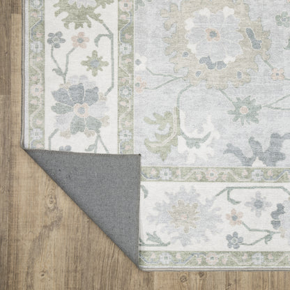 Addison Floral Blue/ Green Distressed Flat Weave Rug